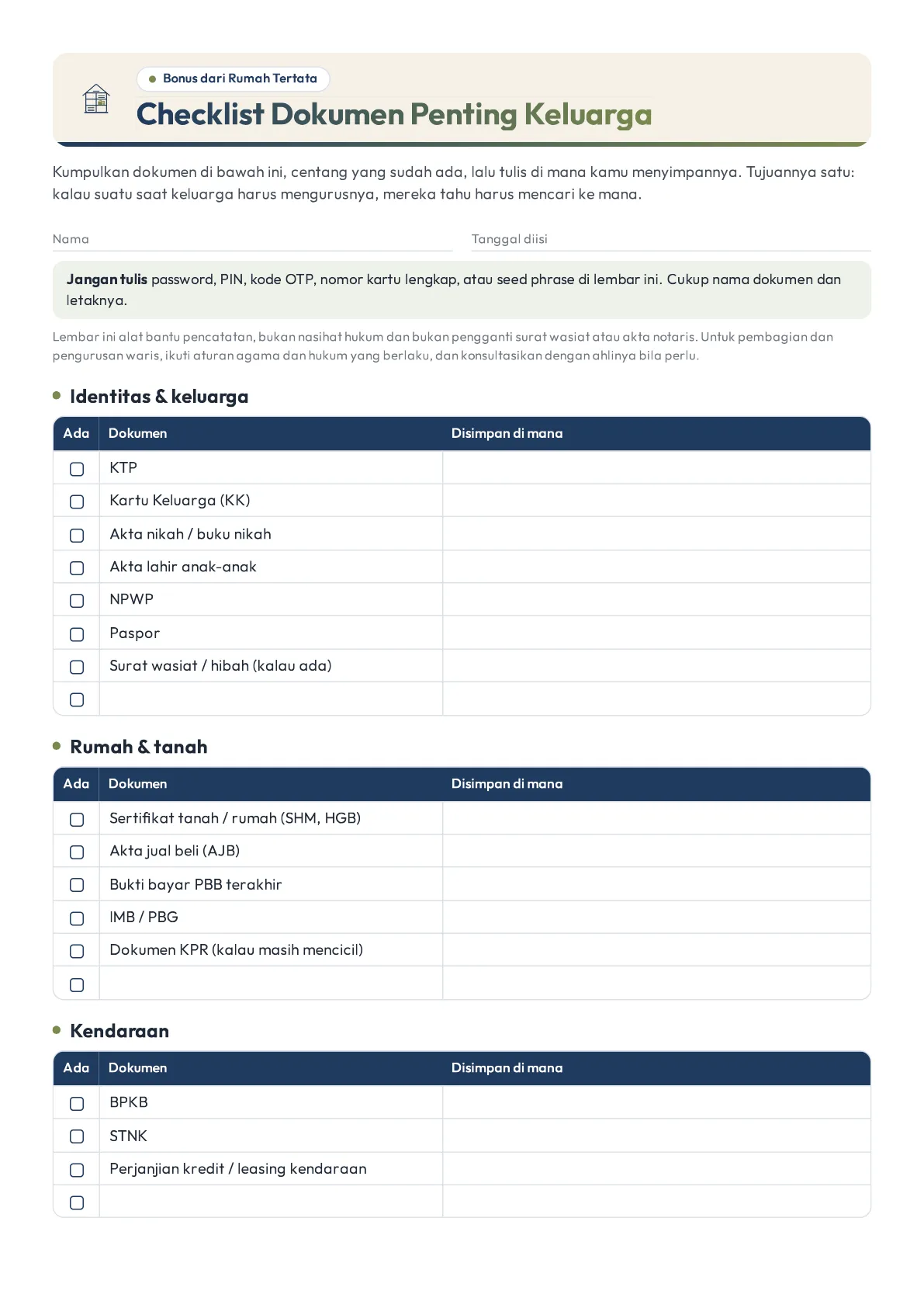Bonus PDF: Checklist Dokumen Penting Keluarga